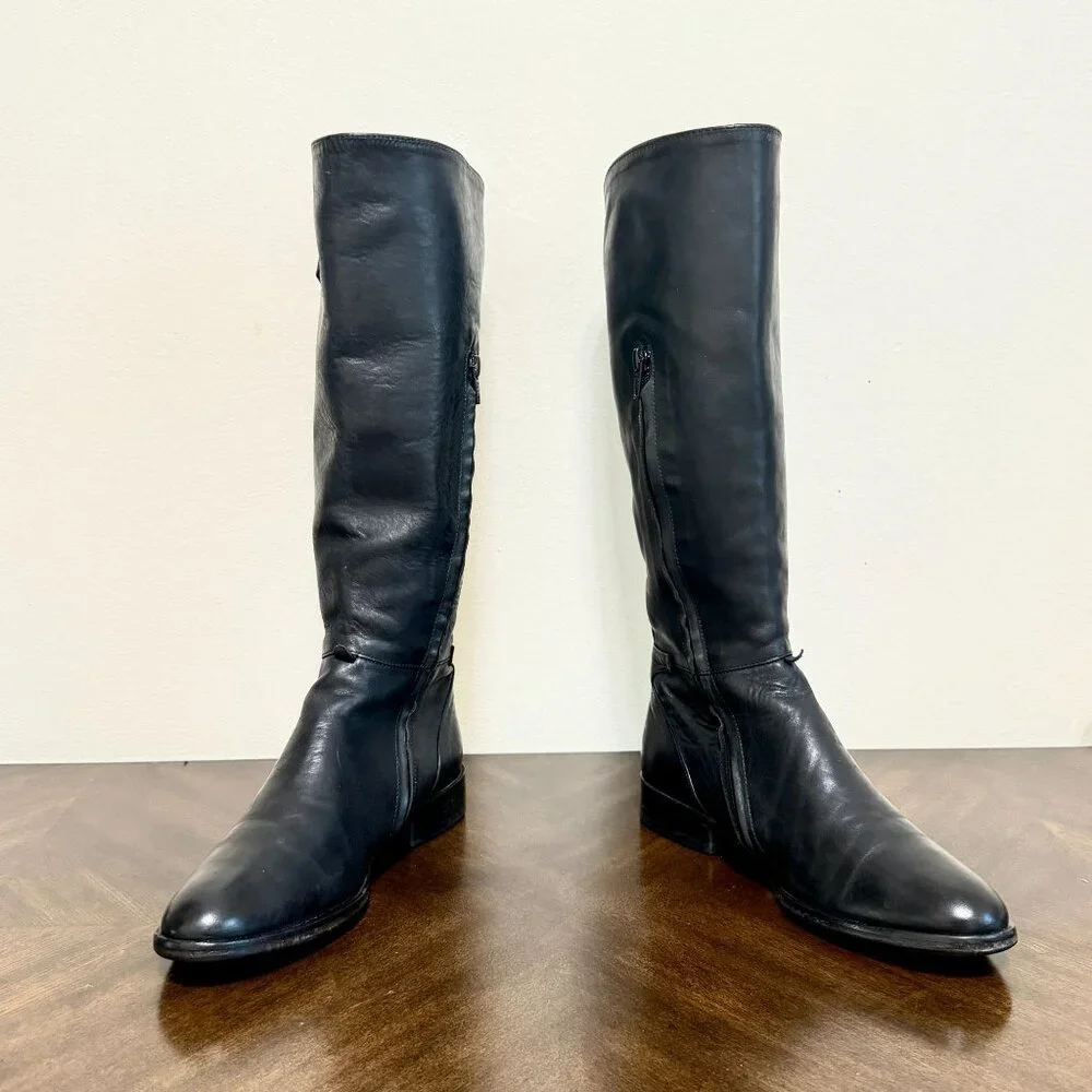 Coclico Black Italian Leather Knee High Boots Made in Spain Low Heel EU 36 US 6